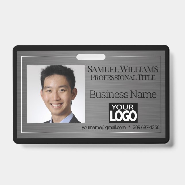 Badge Photo d'entreprise - Acier Brosse Noir (Avant)