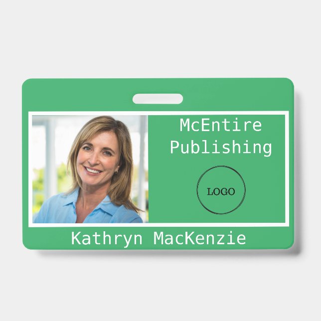 Badge Photo d'entreprise Logo vert et blanc Nom (Avant)
