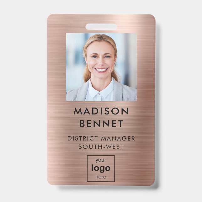 Badge Photo d'entreprise moderne Faux Rose Gold Metallic (Front)