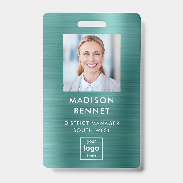 Badge Photo d'entreprise moderne Green Faux Metallic (Face)