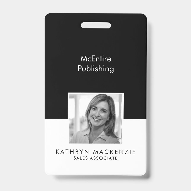 Badge Photo d'entreprise noir et blanc vertical (Avant)