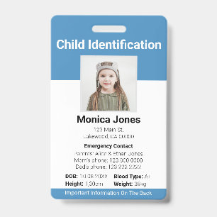Badge Photo d'identification d'enfant bleu