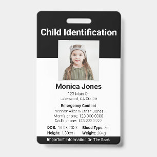 Badge Photo d'identification d'enfant noir