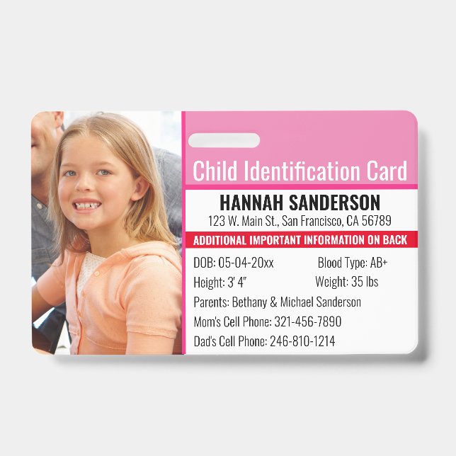Badge Photo d'identification d'urgence pour allergie enf (Avant)