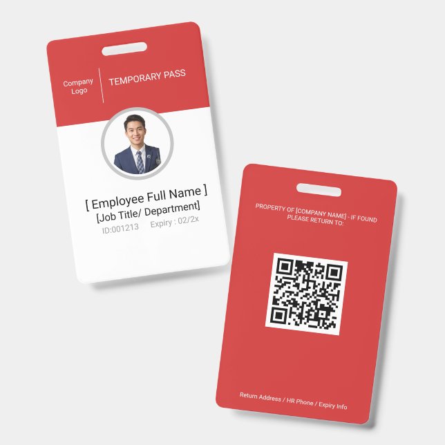 Badge photo d'identification temporaire pour visit (Avant & arrière)