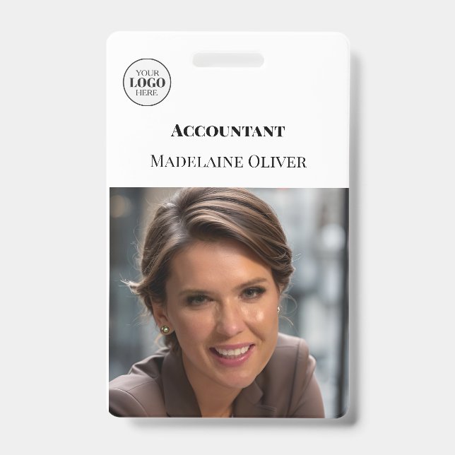 Badge Photo d'identité de comptable avec simple logo de  (Avant)