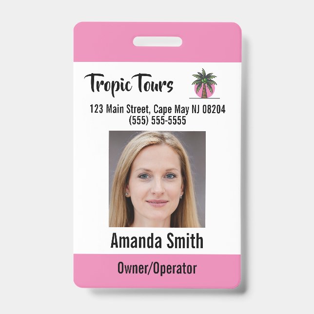 Badge Photo d'identité de guide de tourisme rose (Avant)