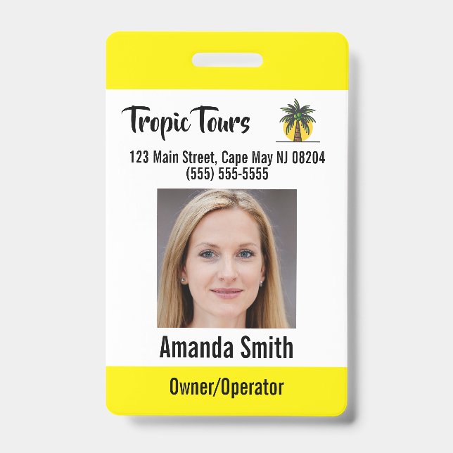 Badge Photo d'identité de guide touristique jaune (Avant)