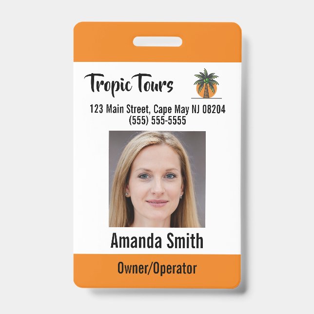 Badge Photo d'identité de guide touristique orange (Avant)