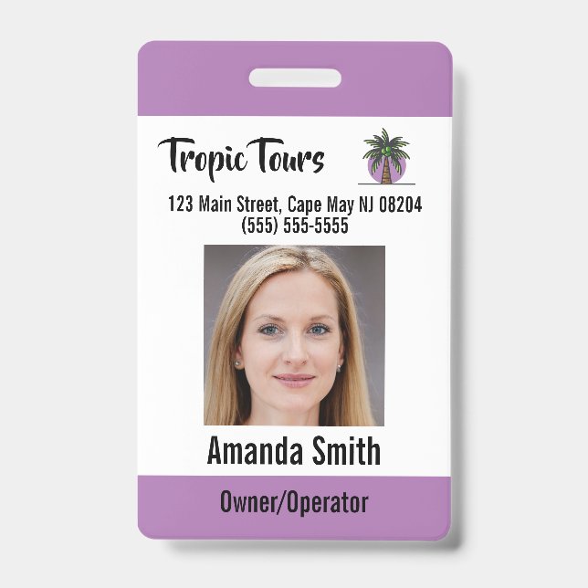 Badge Photo d'identité de guide touristique violet (Avant)
