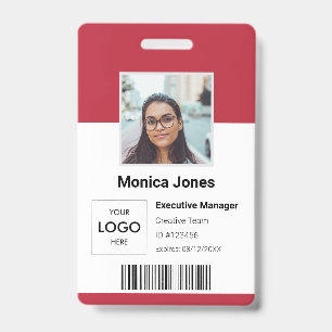 Badge Photo d'identité de l'employé avec logo en rouge