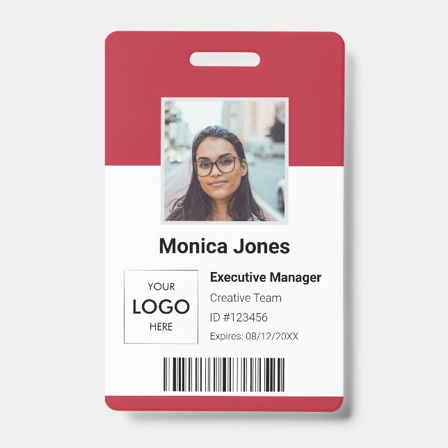 Badge Photo d'identité de l'employé avec logo en rouge (Avant)