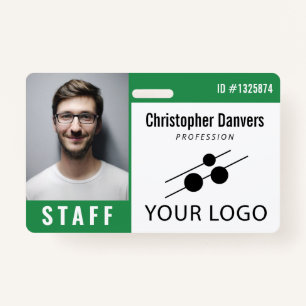 Badge Photo d'identité de l'employé blanc vert et grand