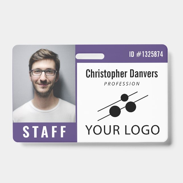 Badge Photo d'identité de l'employé blanc violet et gran (Avant)