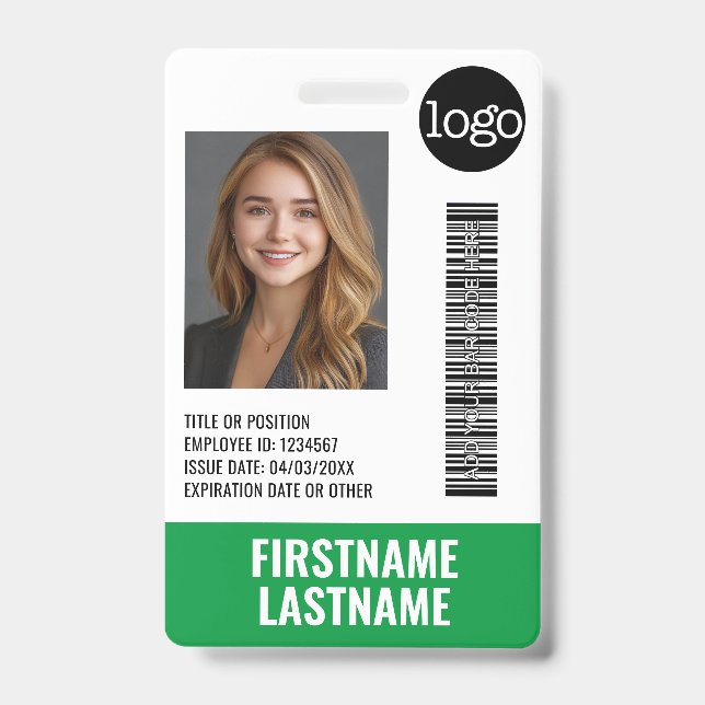 Badge Photo d'identité de l'employé essentiel, code-barr (Avant)