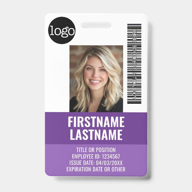 Badge Photo d'identité de l'employé essentiel, code-barr (Avant)