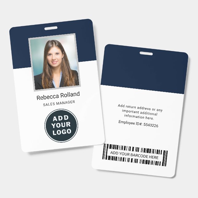 Badge Photo d'identité de l'employé et logo de l'entrepr (Avant & arrière)