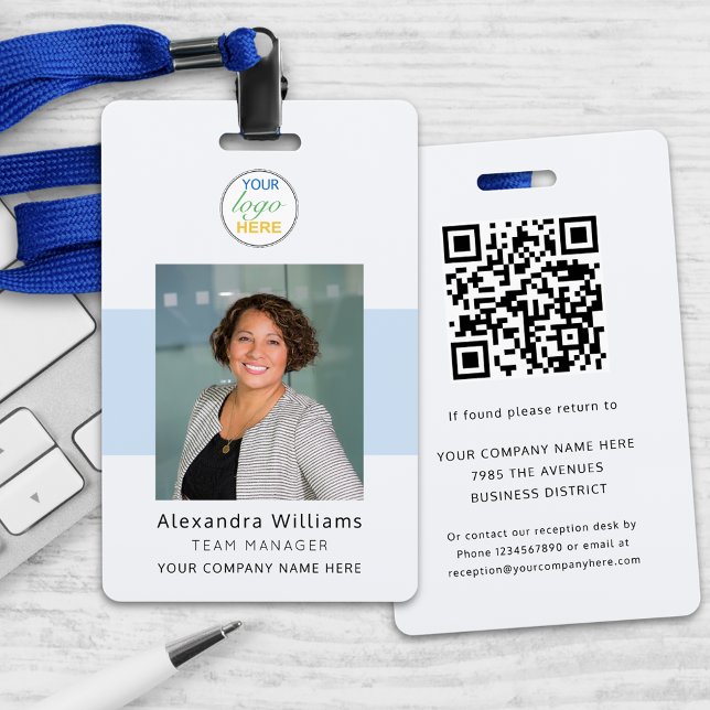 Badge Photo d'identité de l'employé Logo de l'entreprise (Custom employee photo id security badge with qr code and your logo here modern professional lanyard )