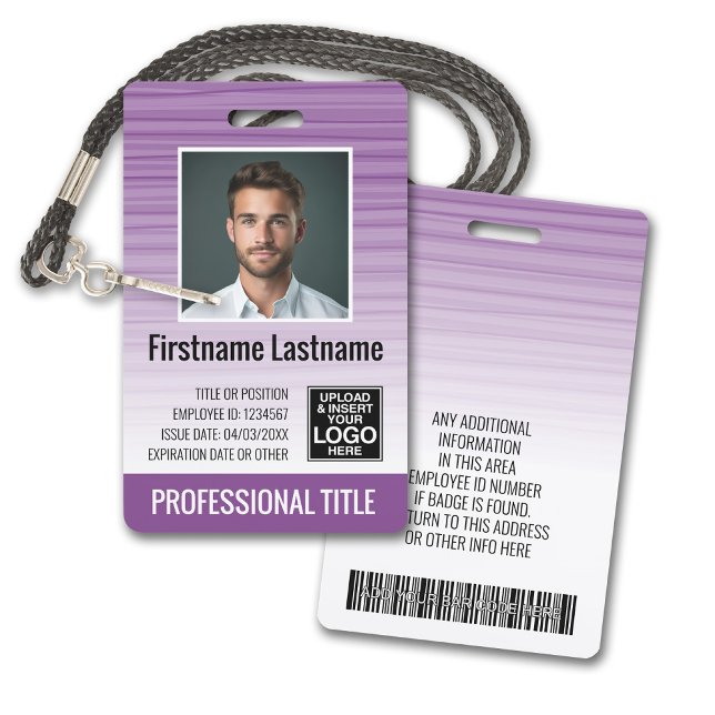 Badge Photo d'identité de l'employé - rayures modernes,  (Plastic ID Badge - Customize with Employee Photo and Credentials. Blue Gradient Pattern Accents)