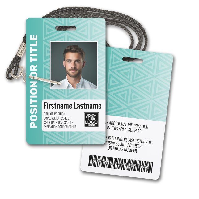 Badge Photo d'identité de l'employé - tribal moderne, co (Plastic ID Badge - Customize with Employee Photo and Credentials. Teal Tribal Pattern Accents)