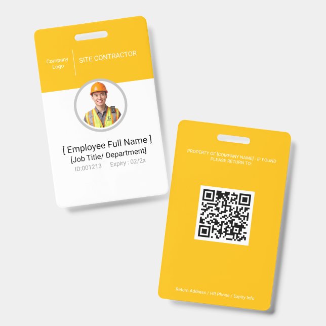 Badge photo d'identité de l'entrepreneur en constr (Avant & arrière)