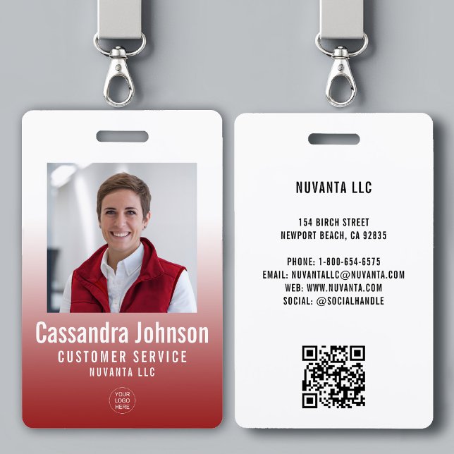 Badge Photo d'identité d'employé avec dégradé rouge d'en (company corporate business employee photo id badge template red gradient modern minimalist simple)