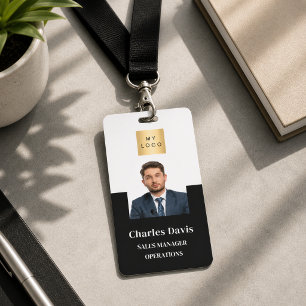 Badge Photo d'identité d'employé noir et blanc sécurité
