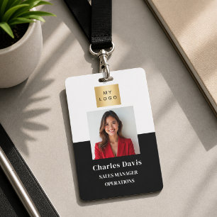 Badge Photo d'identité d'employé noir et blanc sécurité 