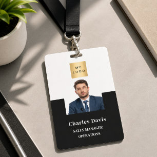 Badge Photo d'identité d'employé noir et blanc sécurité
