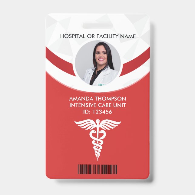 Badge Photo d'identité d'infirmière géométrique rouge (Avant)
