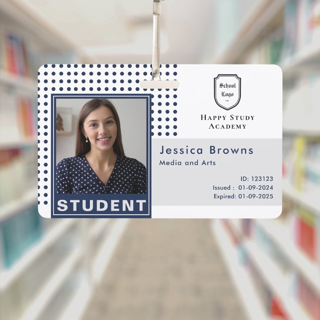 Badge Photo d'identité étudiante moderne bleu marine Uni (Créateur téléchargé)