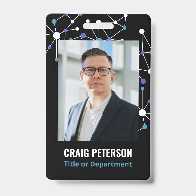 Badge Photo d'identité molécules bleu noir ID (Avant)
