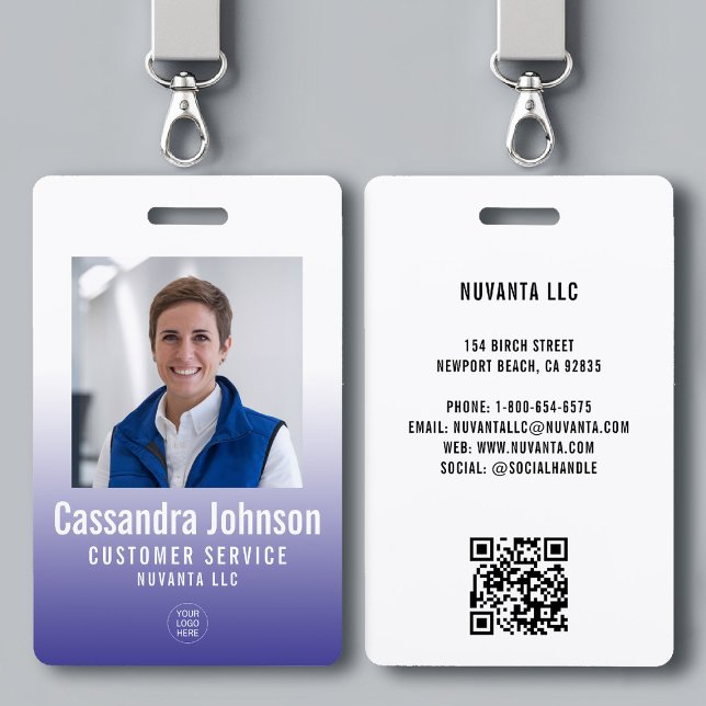 Badge Photo d'identité professionnelle avec dégradé bleu (company corporate business employee photo id badge template blue gradient modern minimalist simple)