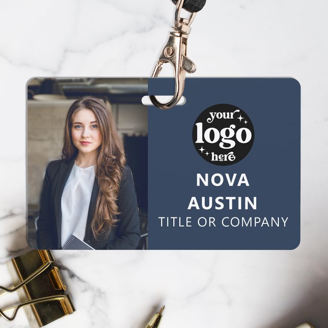 Badge Photo d'identité professionnelle bleue avec code Q (Créateur téléchargé)