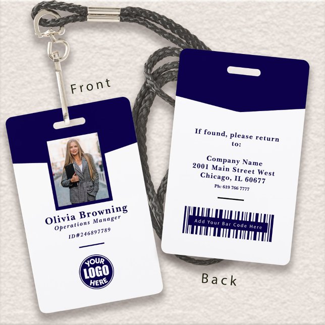 Badge Photo d'identité professionnelle en bleu foncé ave (Créateur téléchargé)