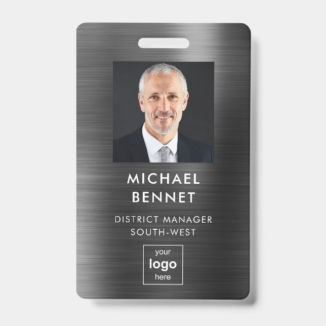 Badge Photo d'identité professionnelle moderne en métall (Avant)