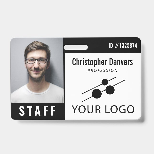 Badge Photo d'identité professionnelle noir blanc & gran (Avant)