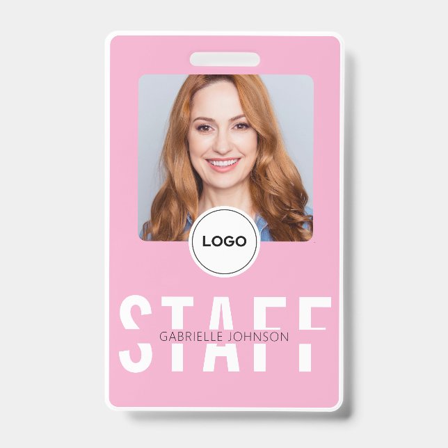 Badge photo d'identité professionnelle rose poudré (Avant)