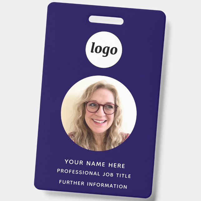 Badge Photo d'identité propre Nom Bleu Marine Profession (Simple logo with custom text business branding promotional photo ID badge in navy blue)