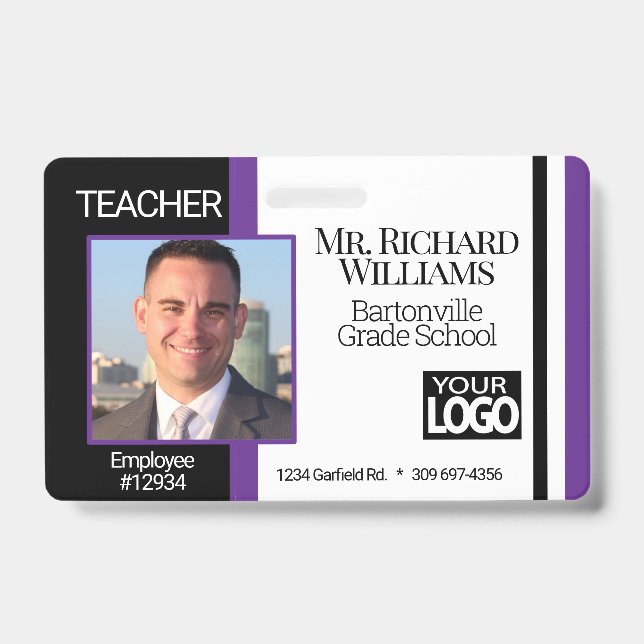 Badge Photo d'identité scolaire - Noir et Violet (Avant)