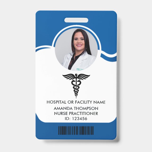 Badge photo d'infirmière bleu et blanc (Avant)