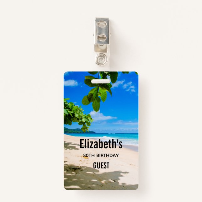 Badge Photo d'un magnifique invité de la plage tropicale (Devant avec clip)