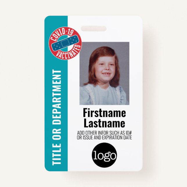 Badge Photo Employé, Code Barre, Logo, Vacciné Convid (Devant)