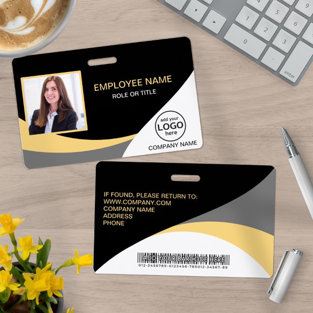 Badge Photo Entreprise Employé Code-barre Noir Jaune (Créateur téléchargé)