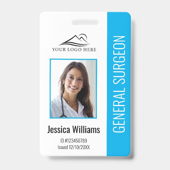 Badge Photo et code bleu texte personnalisés Médicale (Avant)