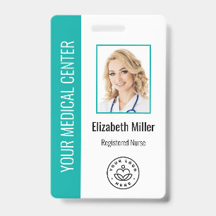 Badge Photo et texte personnalisés Médicale Turquoise