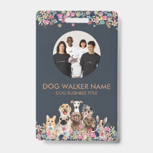 Badge Photo Floral de Chiens Mignons