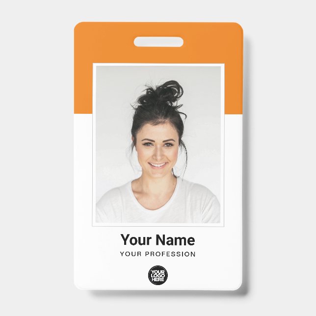 Badge Photo grand format de l'employé orange personnalis (Avant)