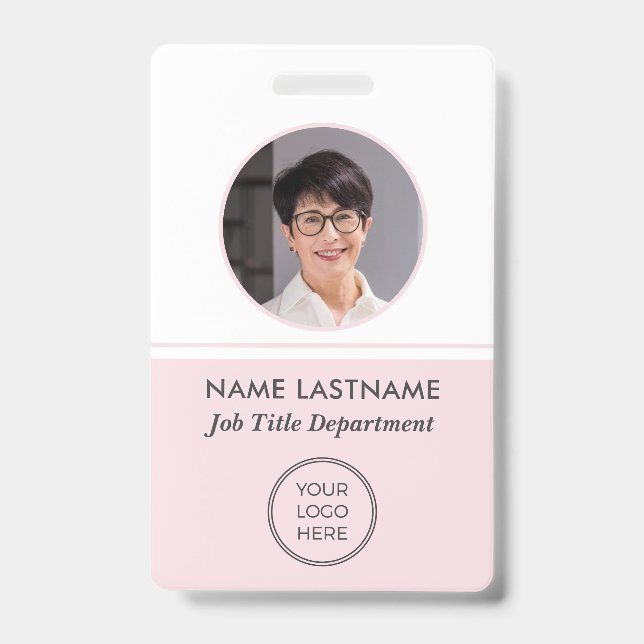 Badge photo ID avec logo rose pour employé (Avant)
