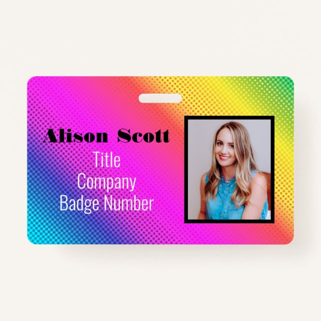Badge Photo ID Bright Neon Modern Rainbow Business (Devant)